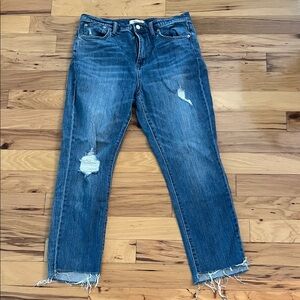 Madewell Jeans Women’s The High-Rise Distressed Raw Hem Slim Boy, size 29.